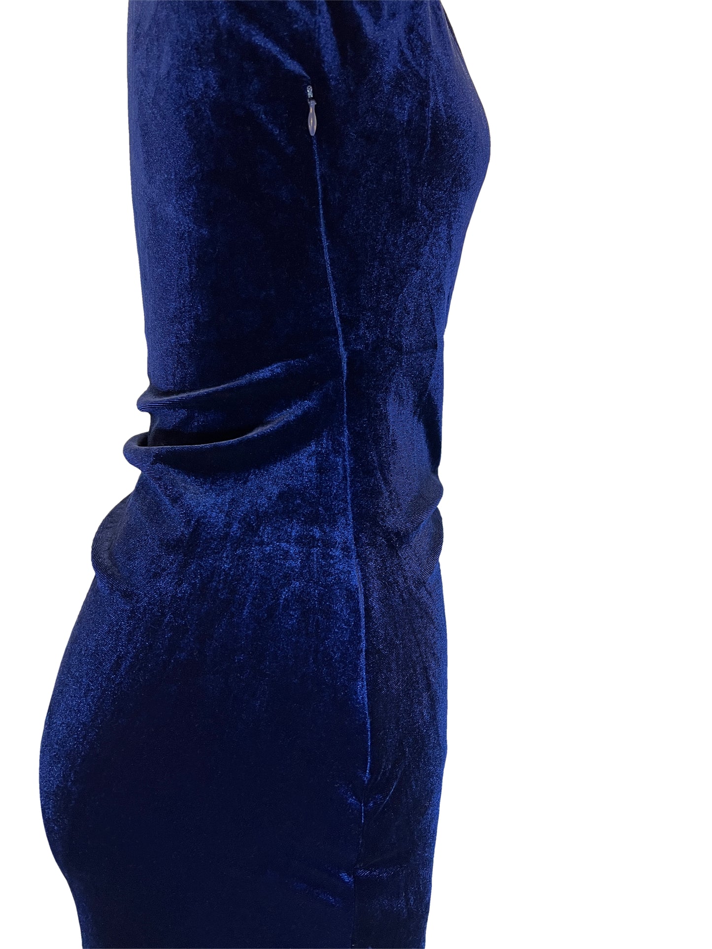 Long Sleeve Blue Velvet Mock Wrap Dress