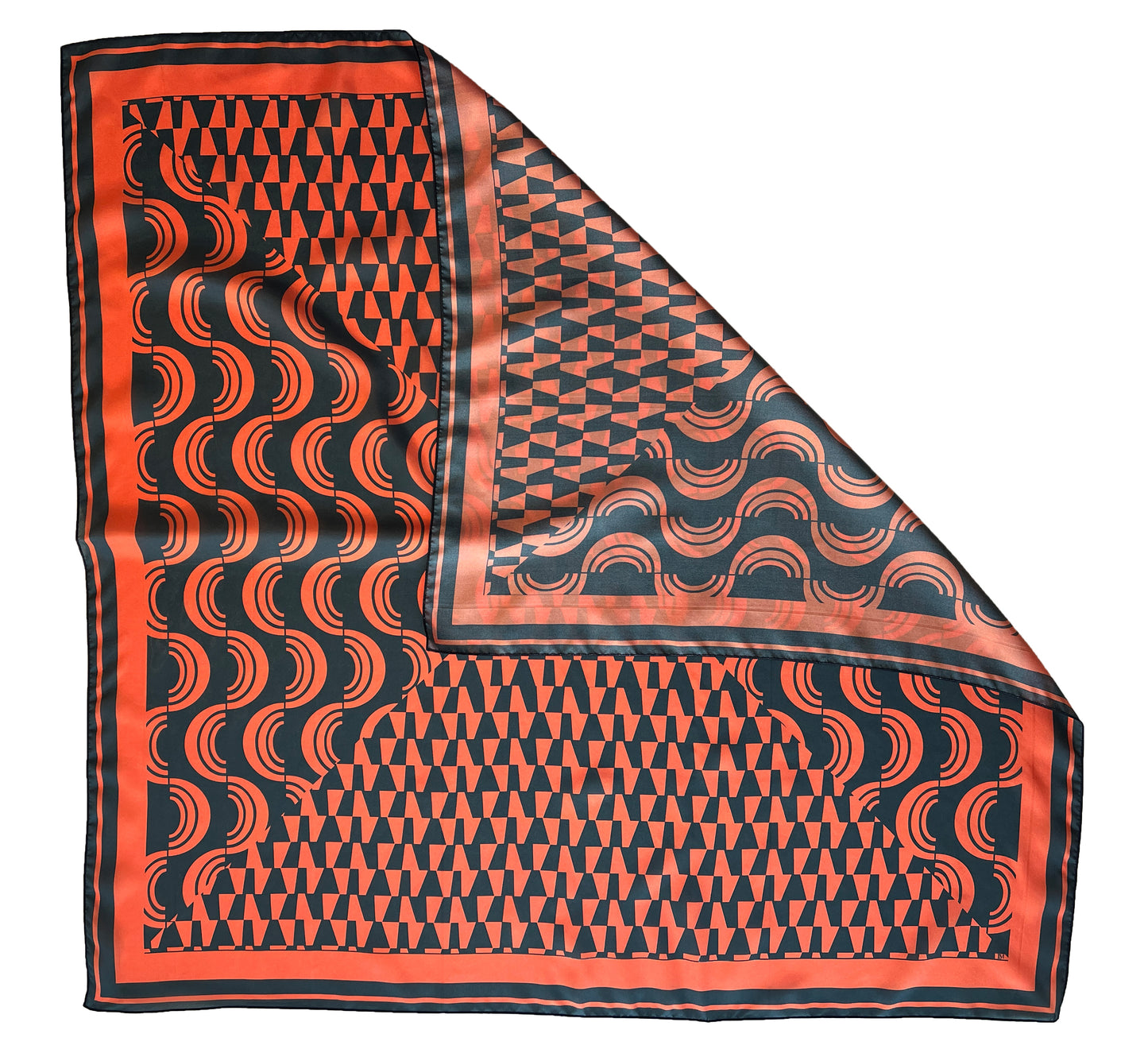 Orange & Navy Blue Geometric Print Silk Scarf 36" x 36"