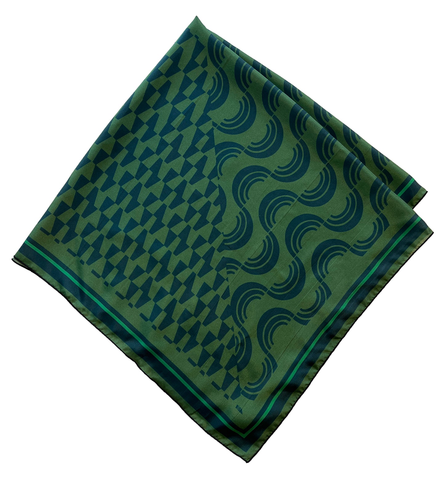 Green & Navy Blue Geometric Print Silk Scarf 36" x 36"