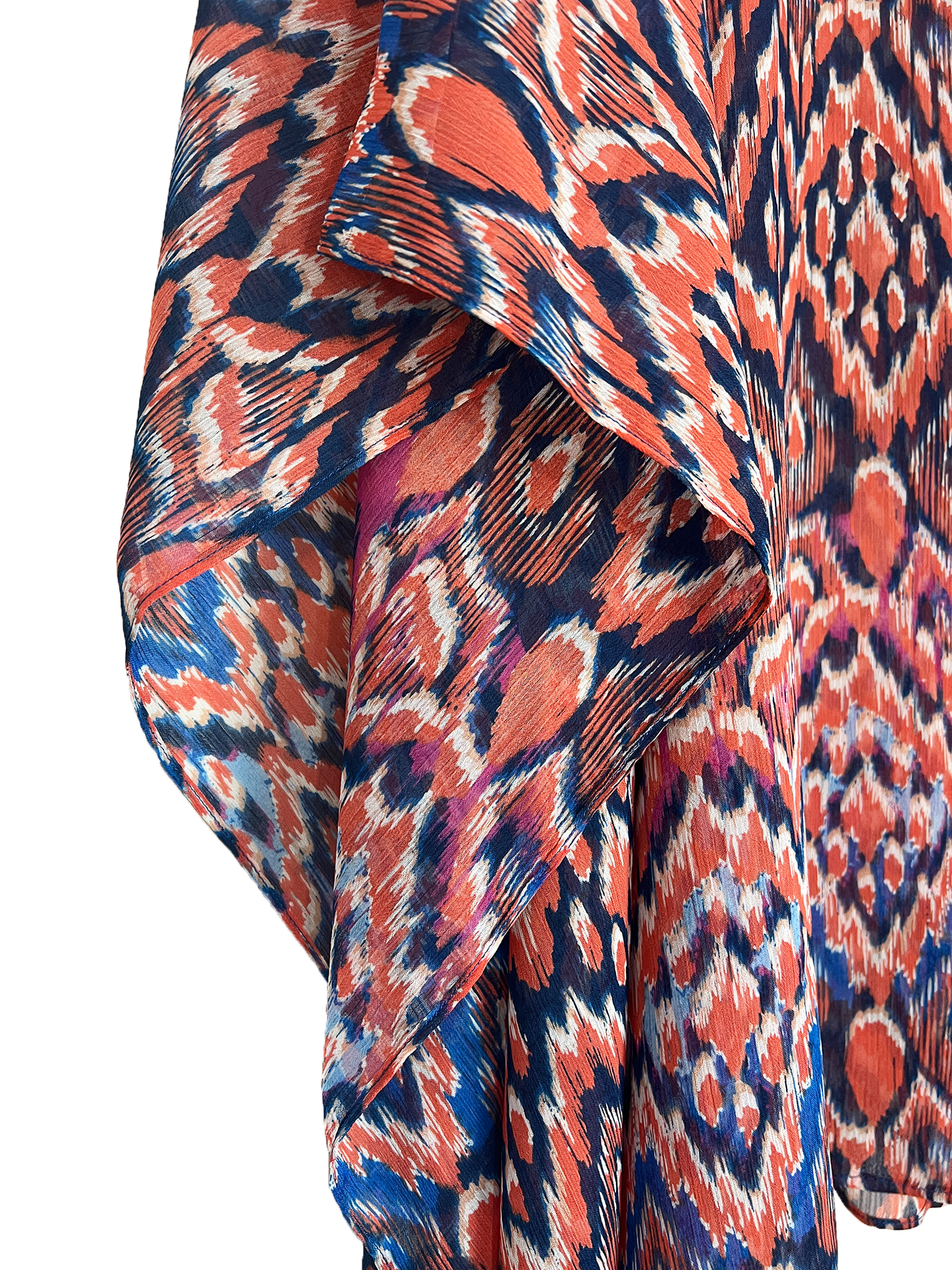 Blue & Coral Sheer Ikat Beach Cover Up