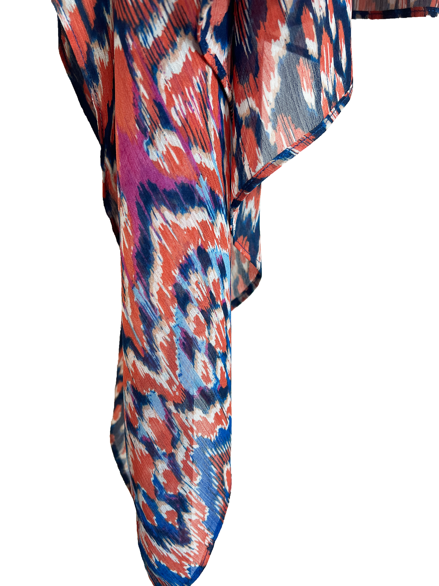 Blue & Coral Sheer Ikat Beach Cover Up