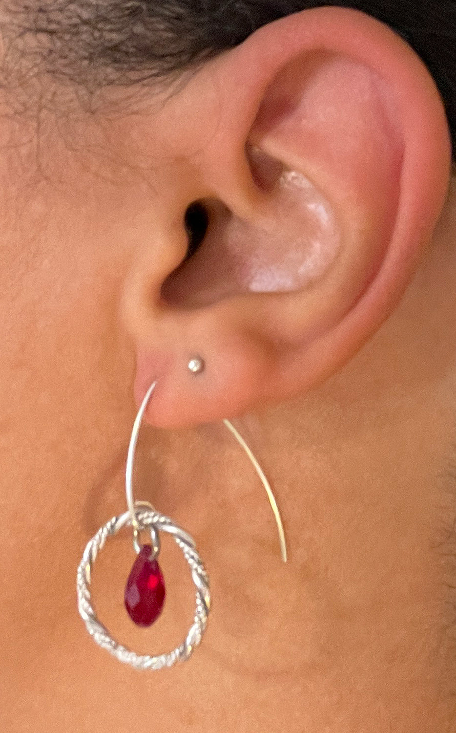 Red Crystal Twist Sterling Silver Threader Earrings