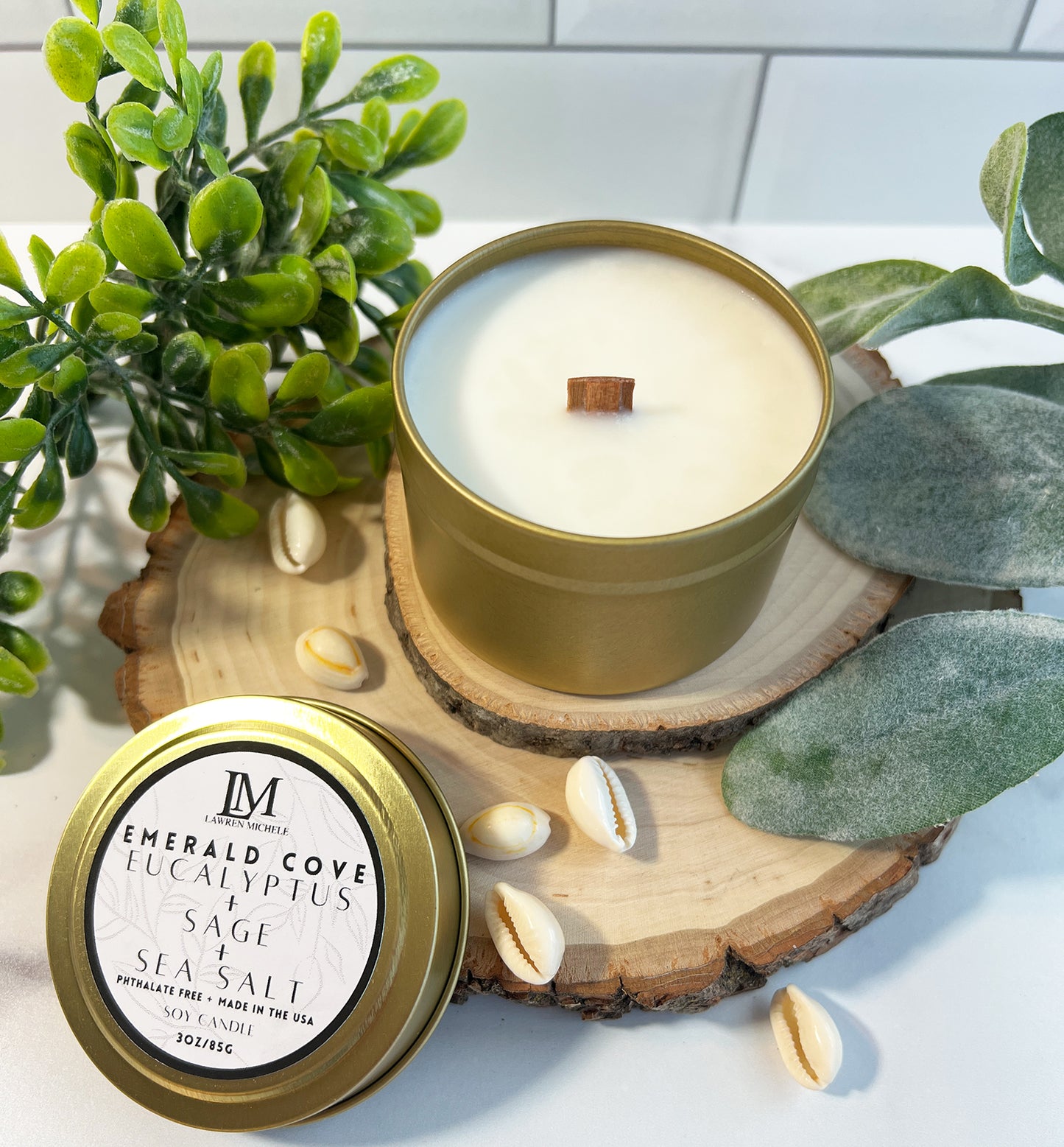 Emerald Cove Wood Wick 3oz Tin Soy Candle