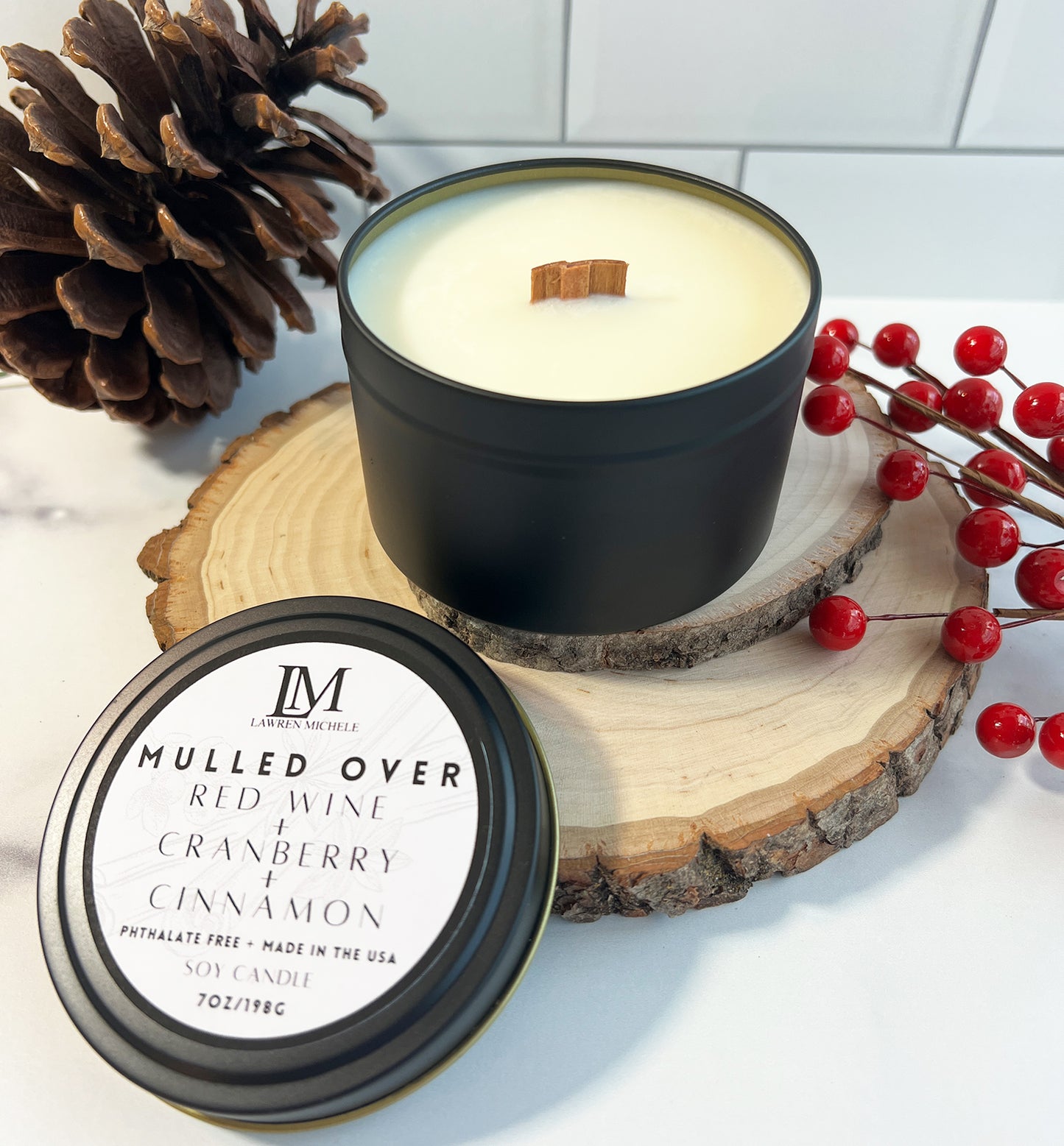 Mulled Over Soy Wood Wick 7oz Holiday Candle Tin