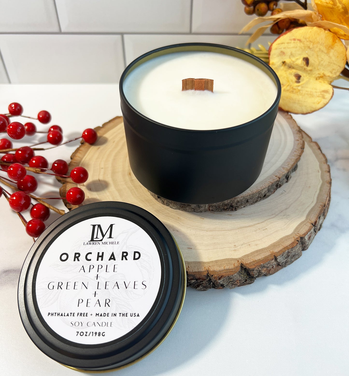 Orchard Soy Wood Wick 7oz Holiday Candle Tin