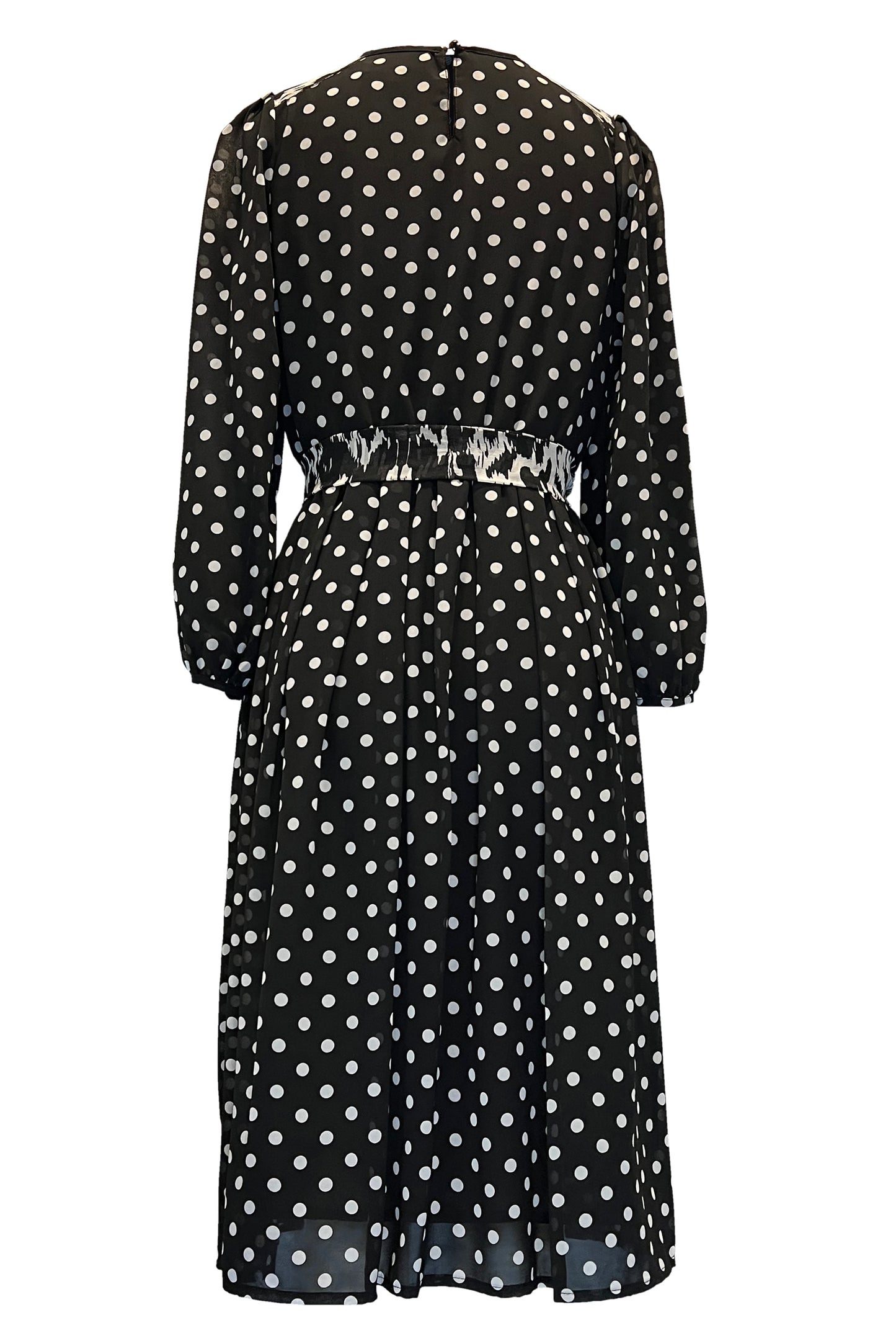 Black & White Polka Dot Long Sleeve Midi Contrast Dress