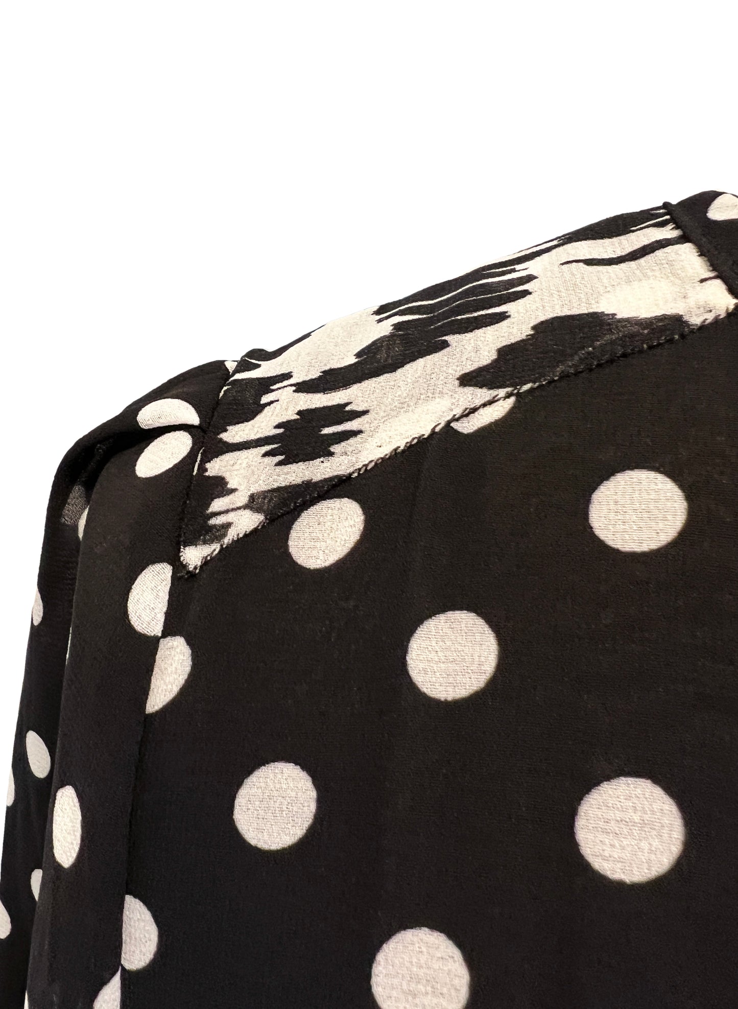 Black & White Polka Dot Long Sleeve Midi Contrast Dress