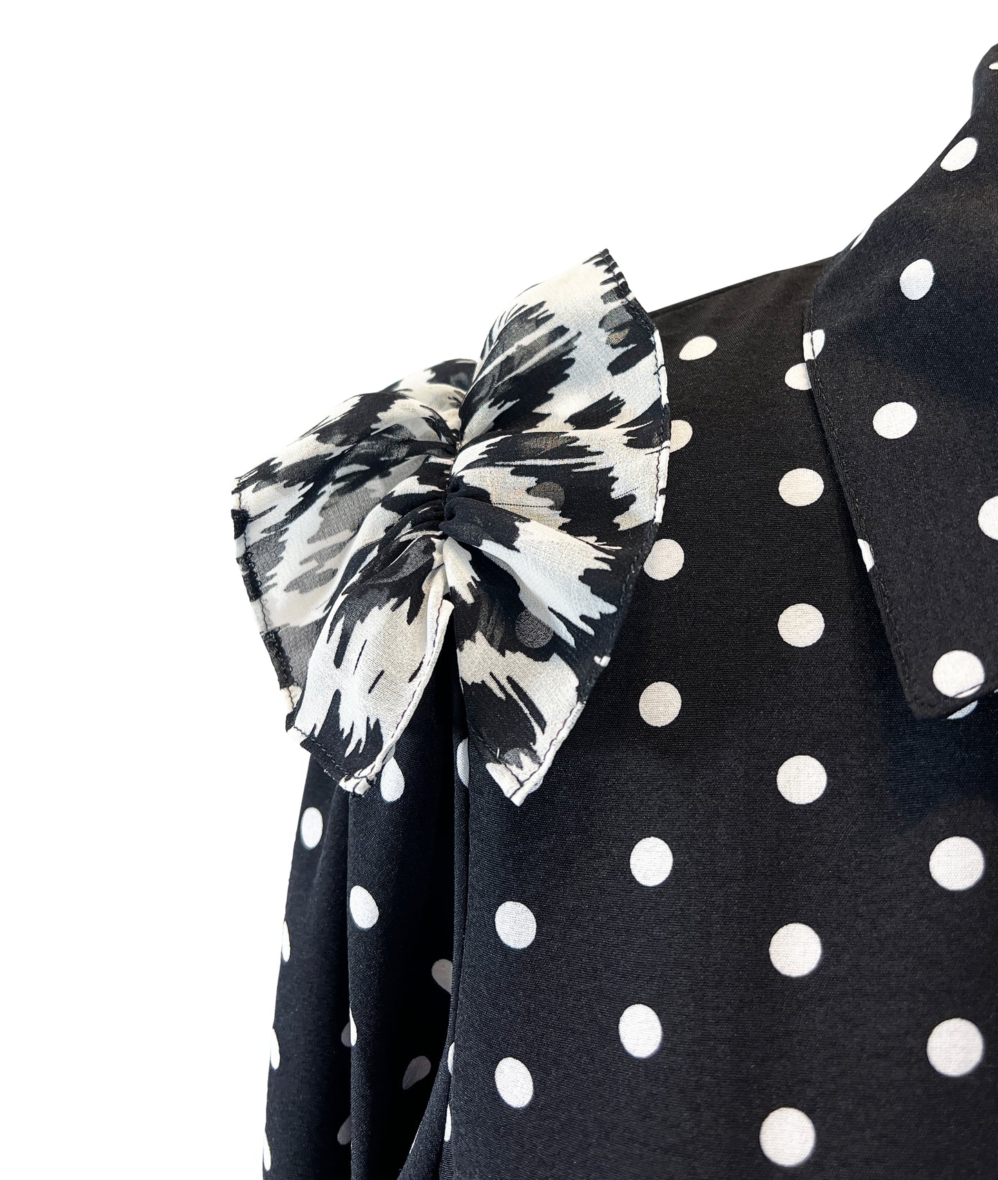 Polka Dot Three-Quarter Sleeve Shoulder Ruffle Top