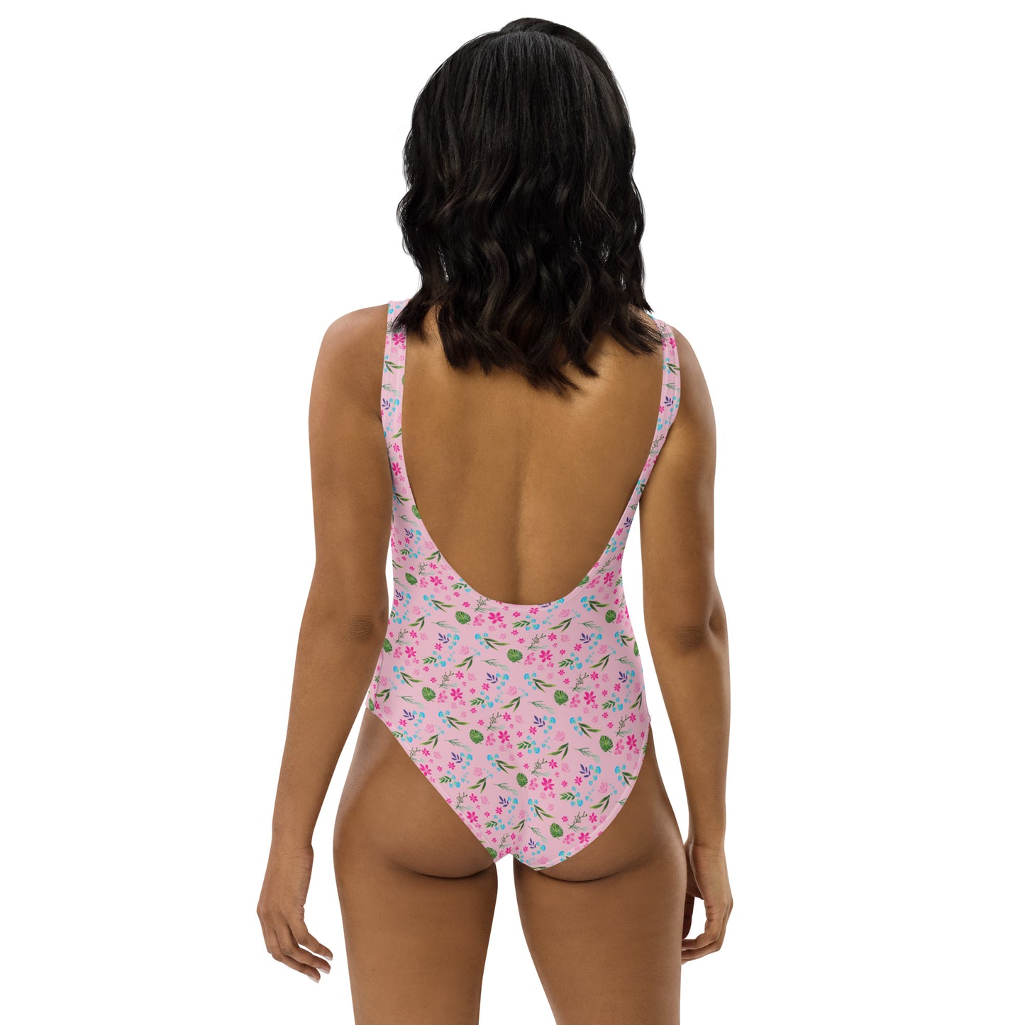 Pink Tropical Floral Print One-Piece Swimsuit