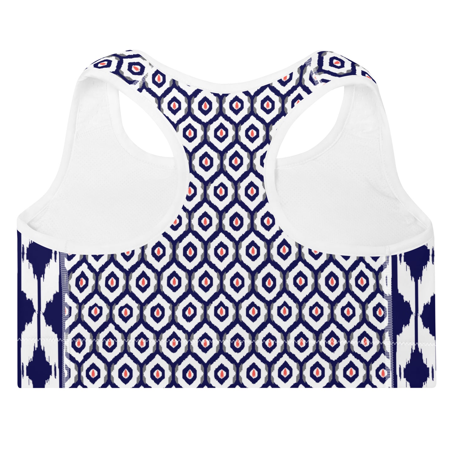 Blue & Coral Ikat Print Sports Bra
