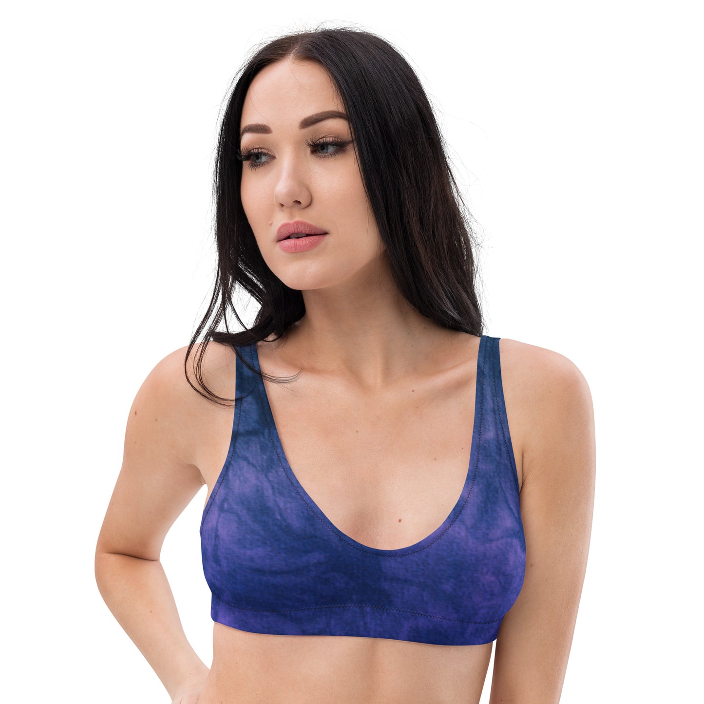 Blue & Purple Tie Dye Eco Friendly Bikini Top w/ Removable Padding