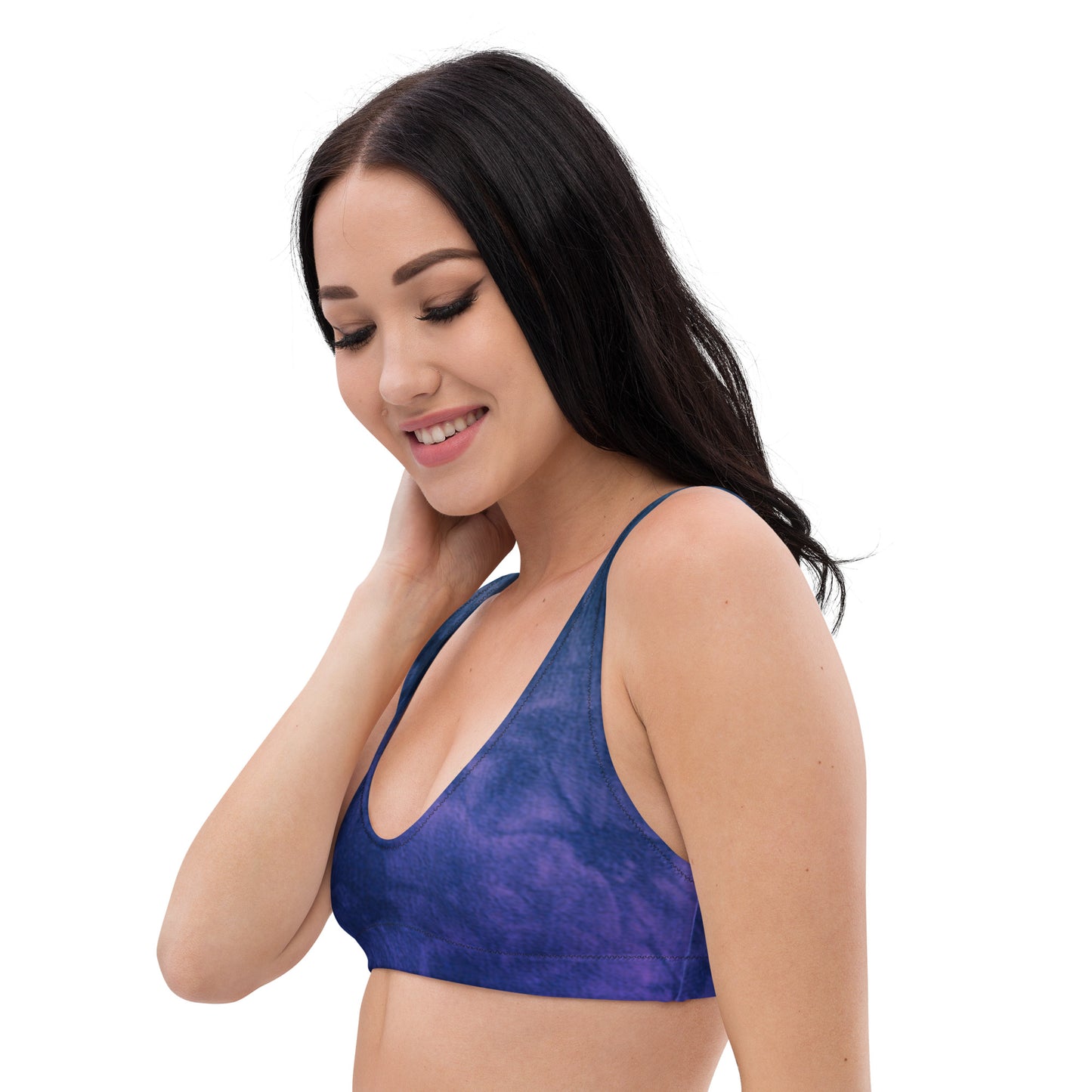 Blue & Purple Tie Dye Eco Friendly Bikini Top w/ Removable Padding