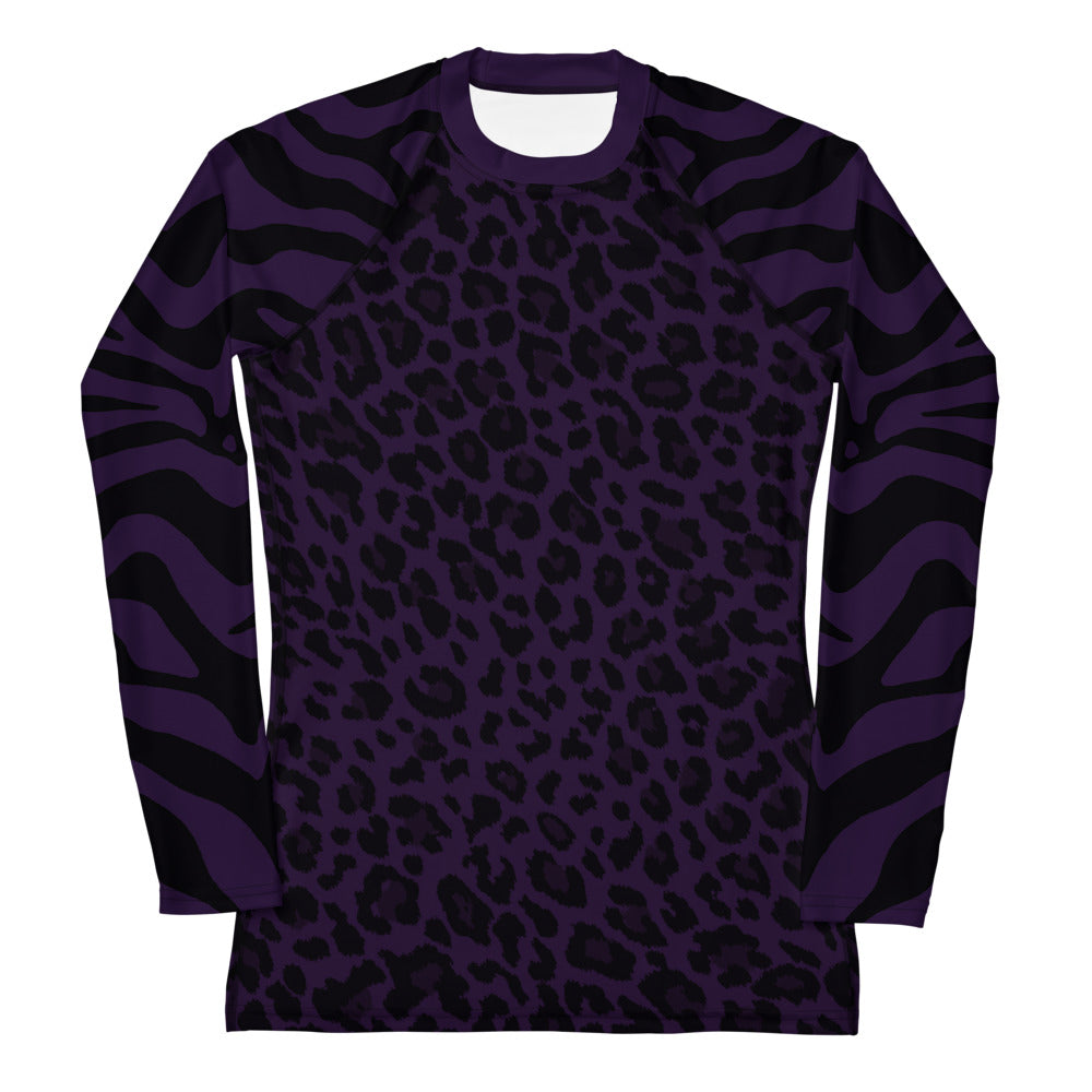 Purple Cheetah & Zebra Print Women's Rash Guard