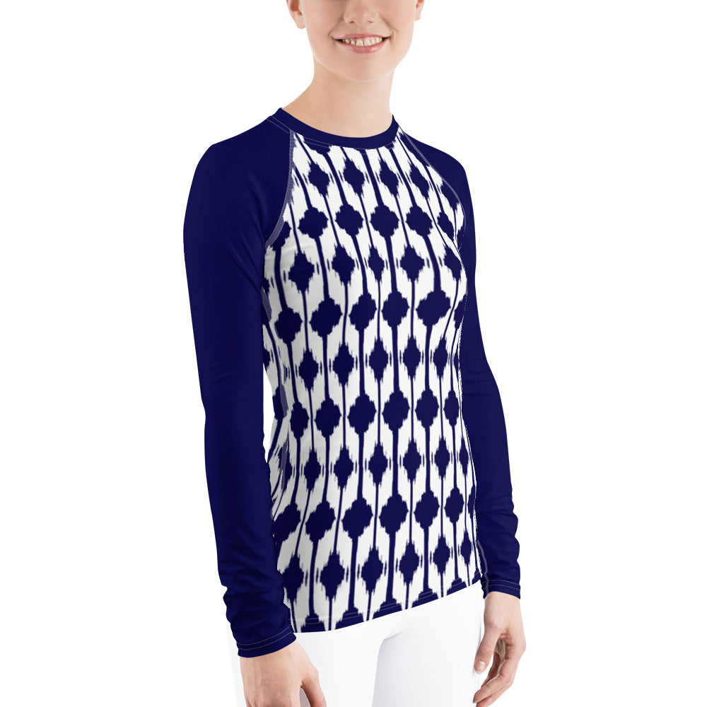Blue Ikat Print Women's Rash Guard
