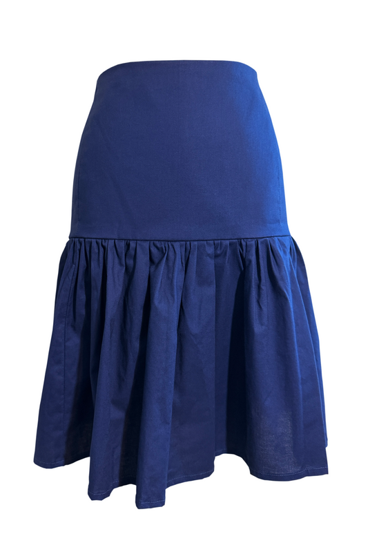 Navy Blue Gathered A-Line Skirt