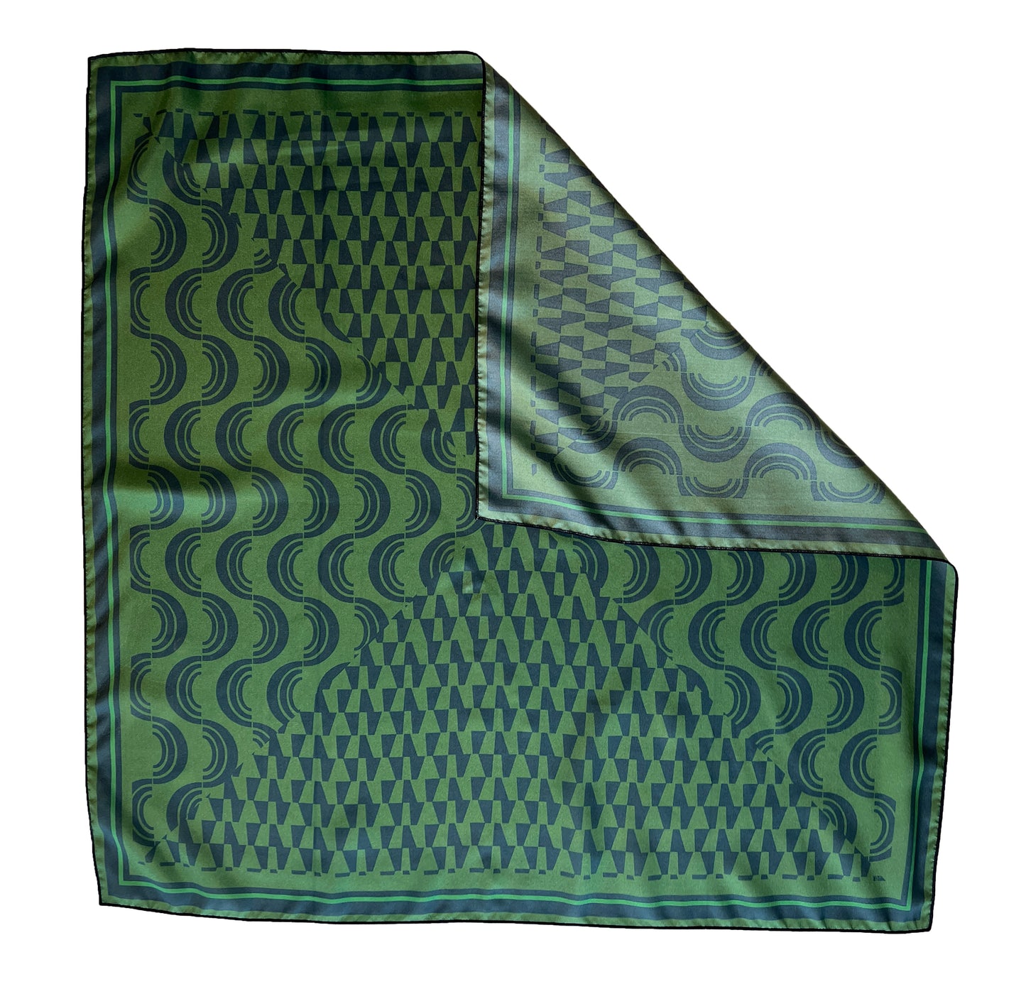 Green & Navy Blue Geometric Print Silk Scarf 26" x 26"