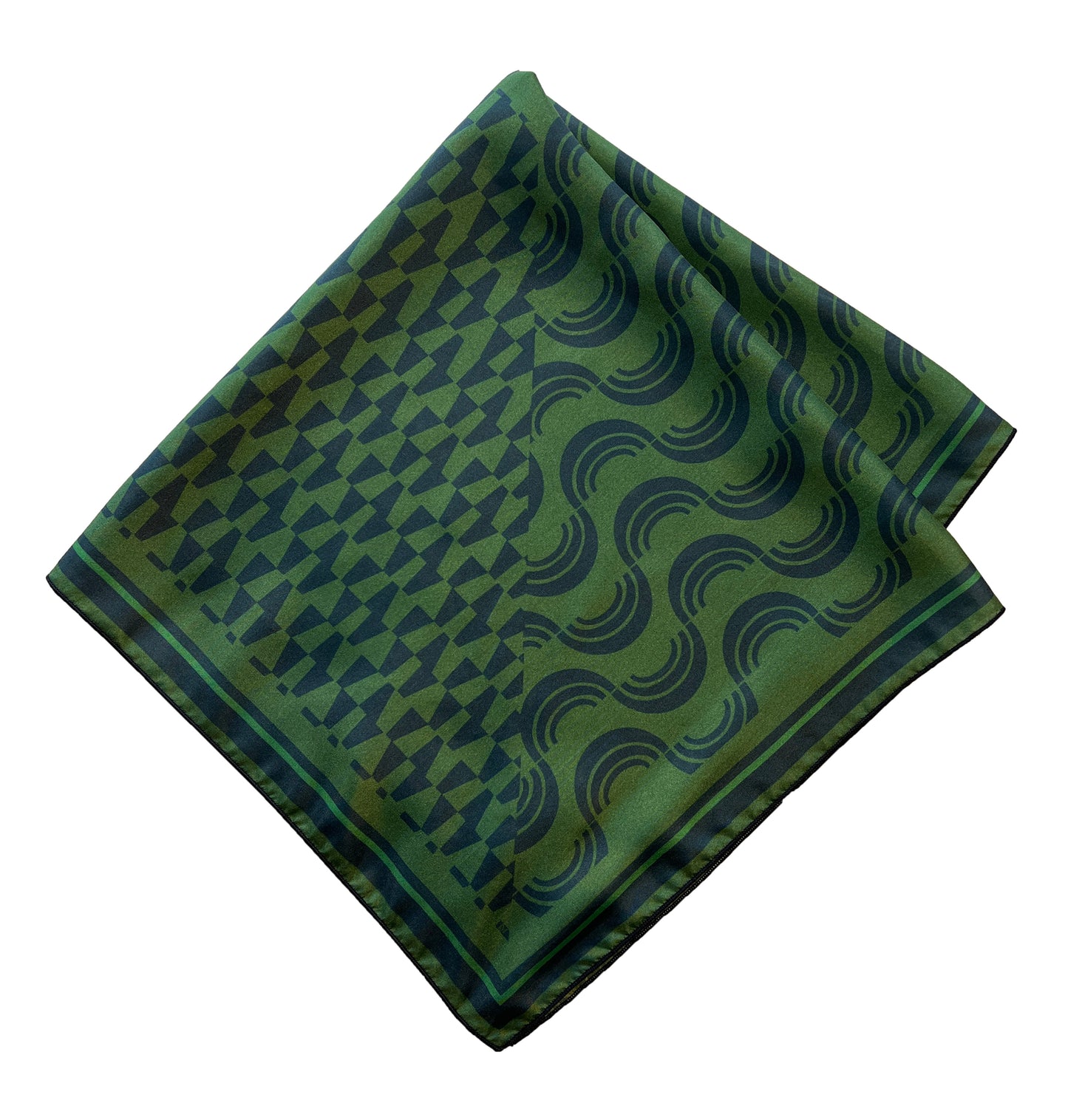 Green & Navy Blue Geometric Print Silk Scarf 26" x 26"
