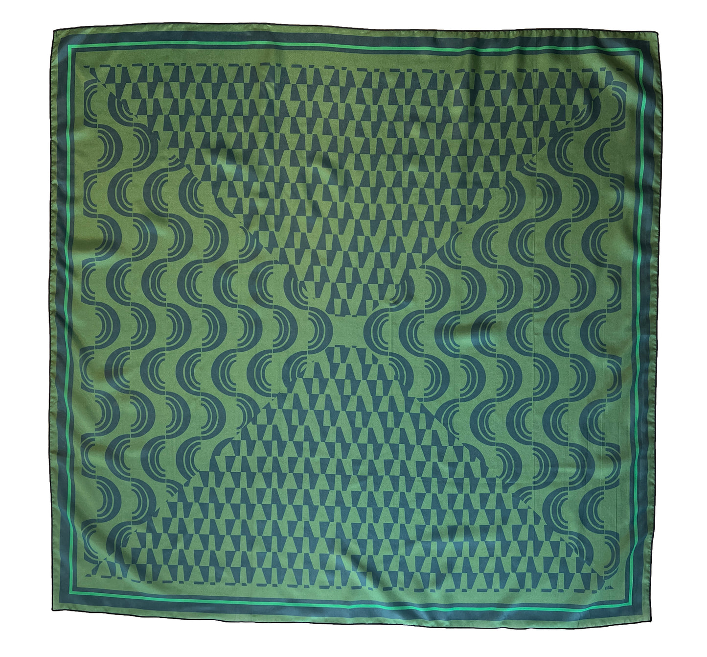 Green & Navy Blue Geometric Print Silk Scarf 36" x 36"