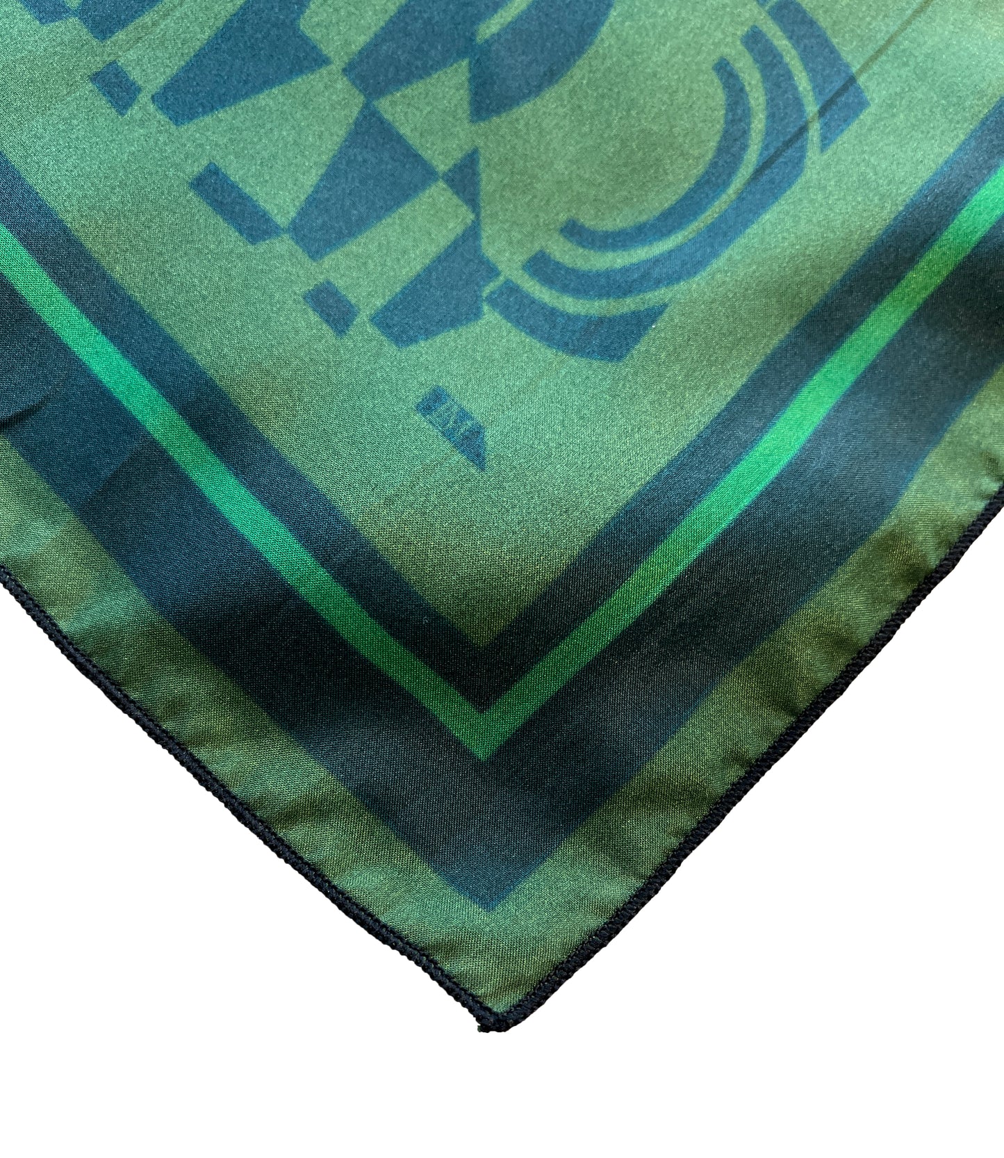 Green & Navy Blue Geometric Print Silk Scarf 36" x 36"