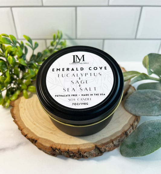 Emerald Cove Wood Wick 7oz Soy Candle Tin