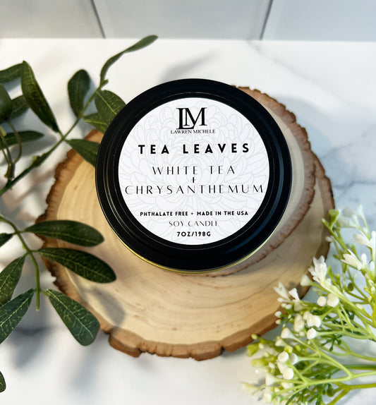 Tea Leaves Wood Wick 7oz Soy Candle Tin