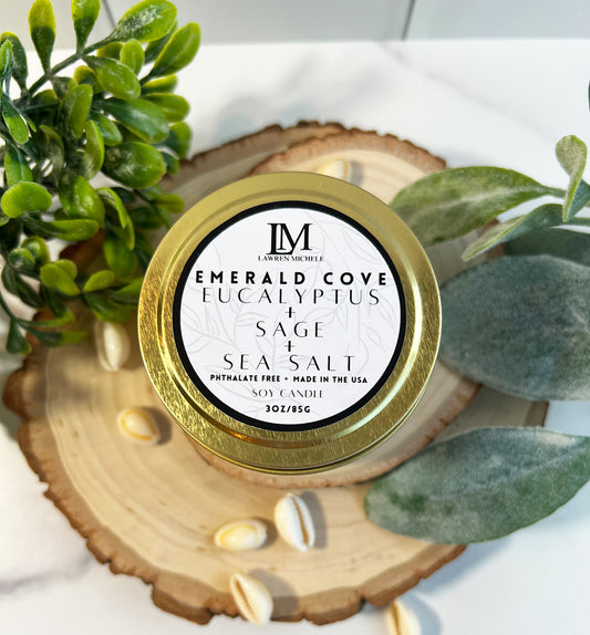 Emerald Cove Wood Wick 3oz Tin Soy Candle