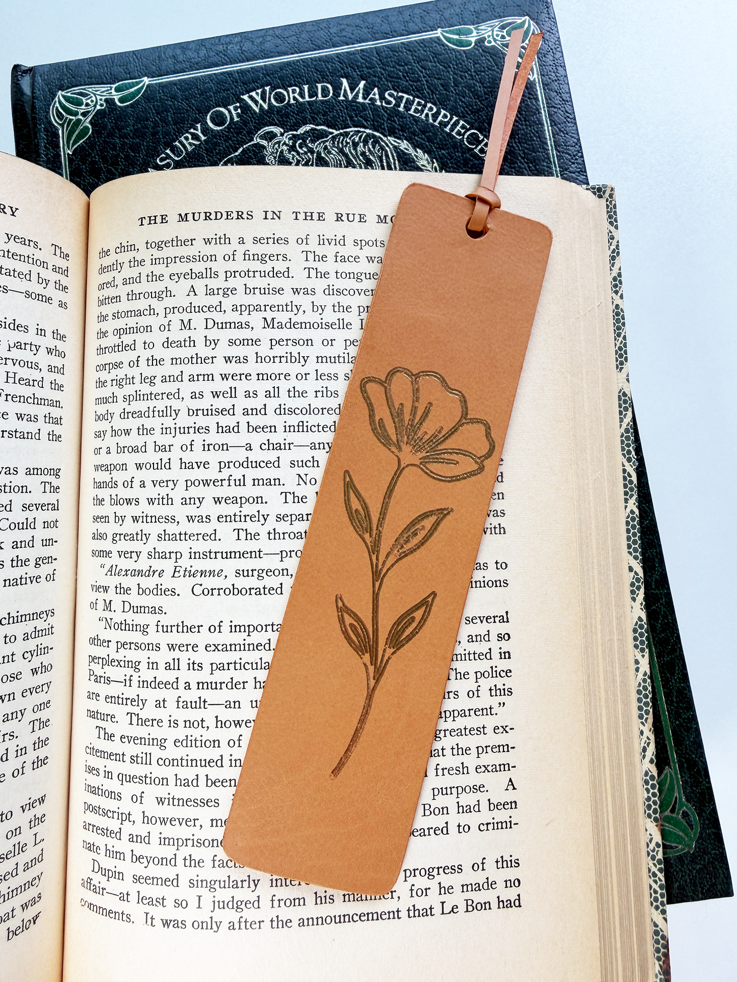 Flower Gold Foil Calfskin Leather Bookmark