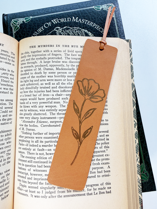 Flower Gold Foil Calfskin Leather Bookmark