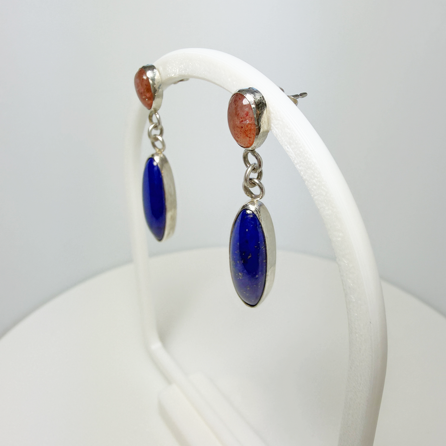 "Aegean Sunset" Sunstone & Lapis Lazuli Sterling Silver Drop Earrings SAMPLE