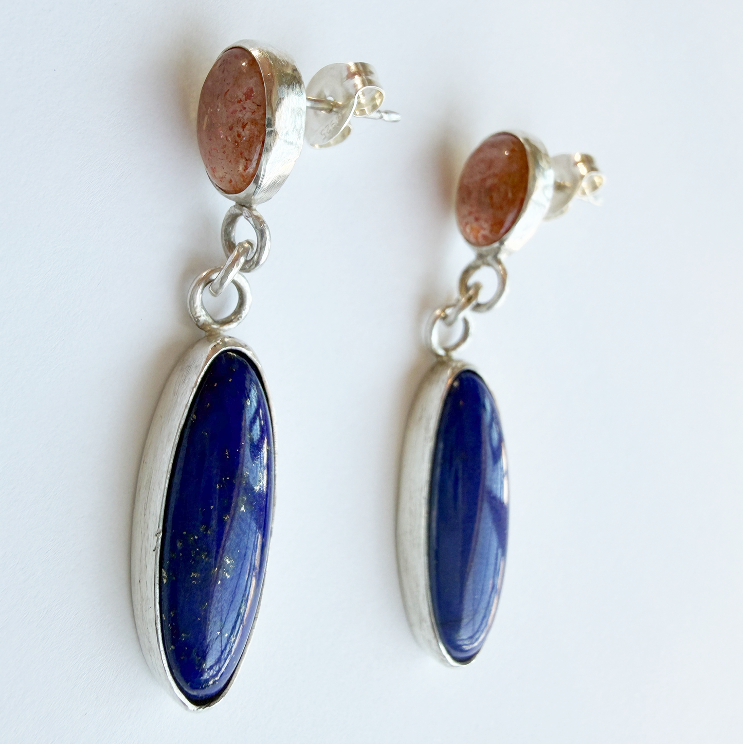 "Aegean Sunset" Sunstone & Lapis Lazuli Sterling Silver Drop Earrings SAMPLE