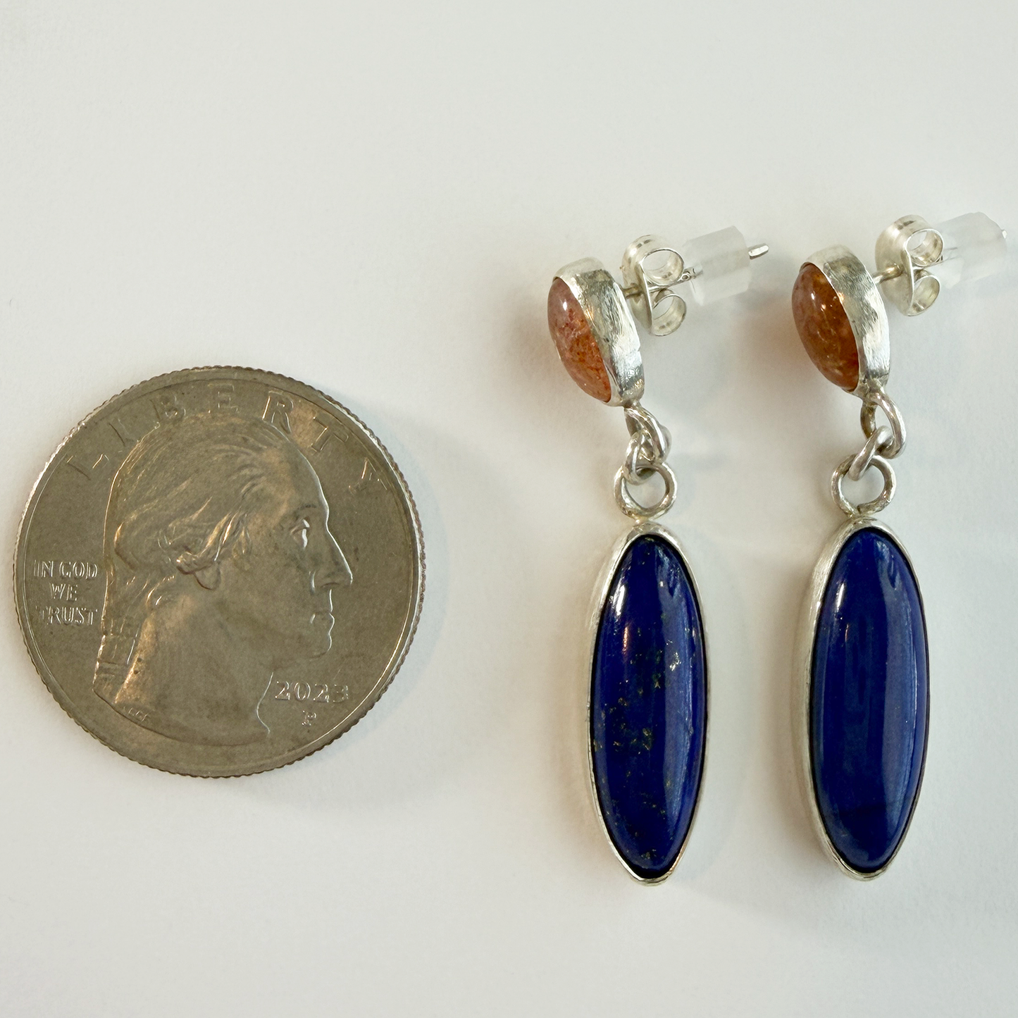 "Aegean Sunset" Sunstone & Lapis Lazuli Sterling Silver Drop Earrings SAMPLE