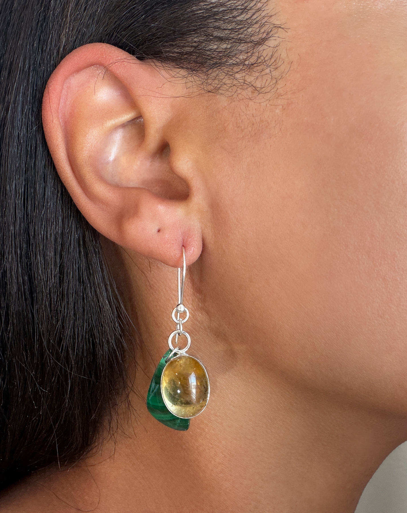 "Hello Limoncello" Citrine + Malachite Sterling Silver Drop Earrings