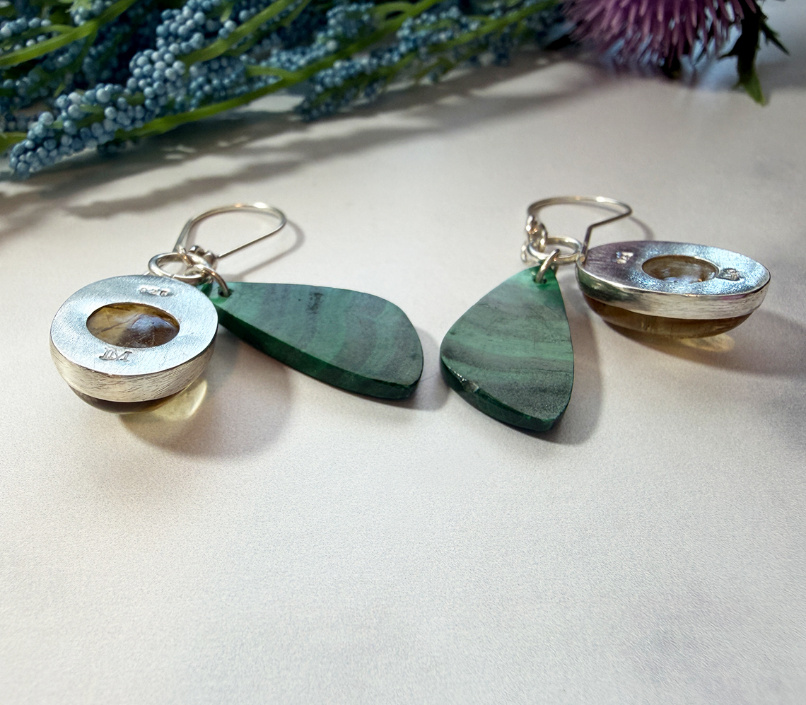 "Hello Limoncello" Citrine + Malachite Sterling Silver Drop Earrings