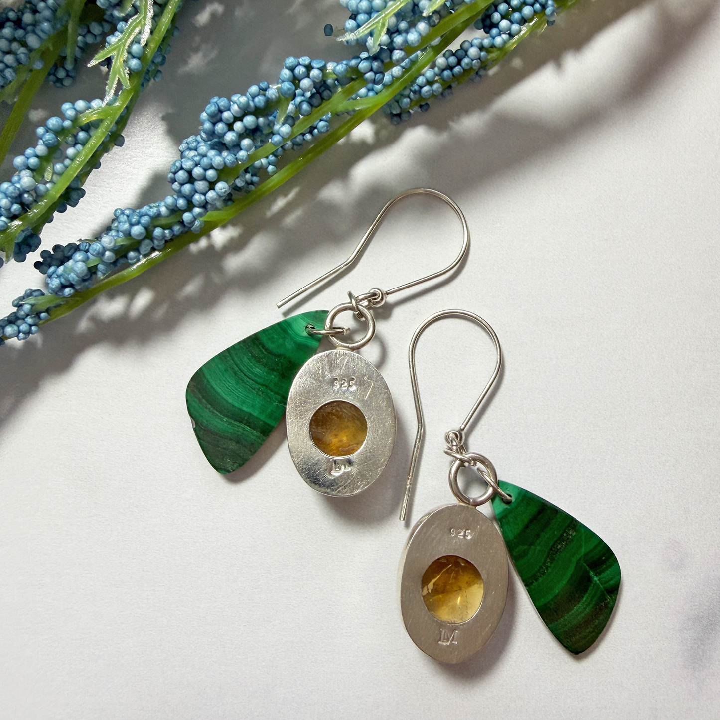 "Hello Limoncello" Citrine + Malachite Sterling Silver Drop Earrings