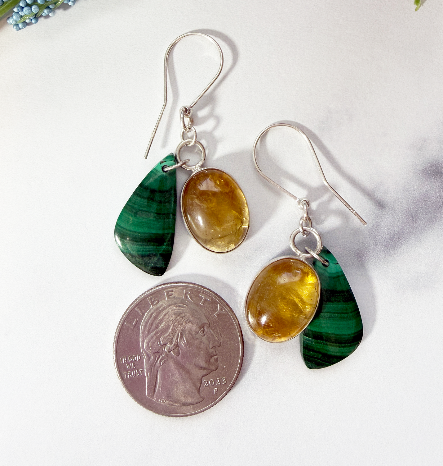 "Hello Limoncello" Citrine + Malachite Sterling Silver Drop Earrings