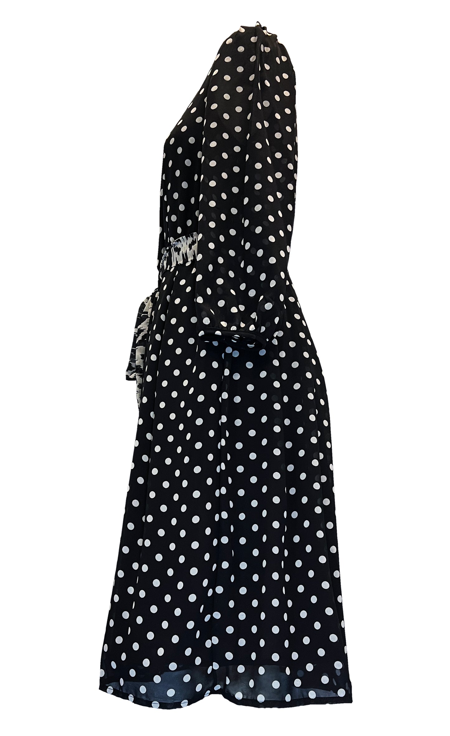 Black & White Polka Dot Long Sleeve Midi Contrast Dress