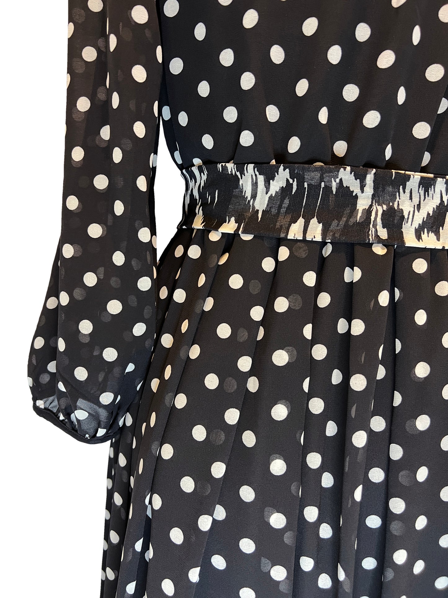 Black & White Polka Dot Long Sleeve Midi Contrast Dress
