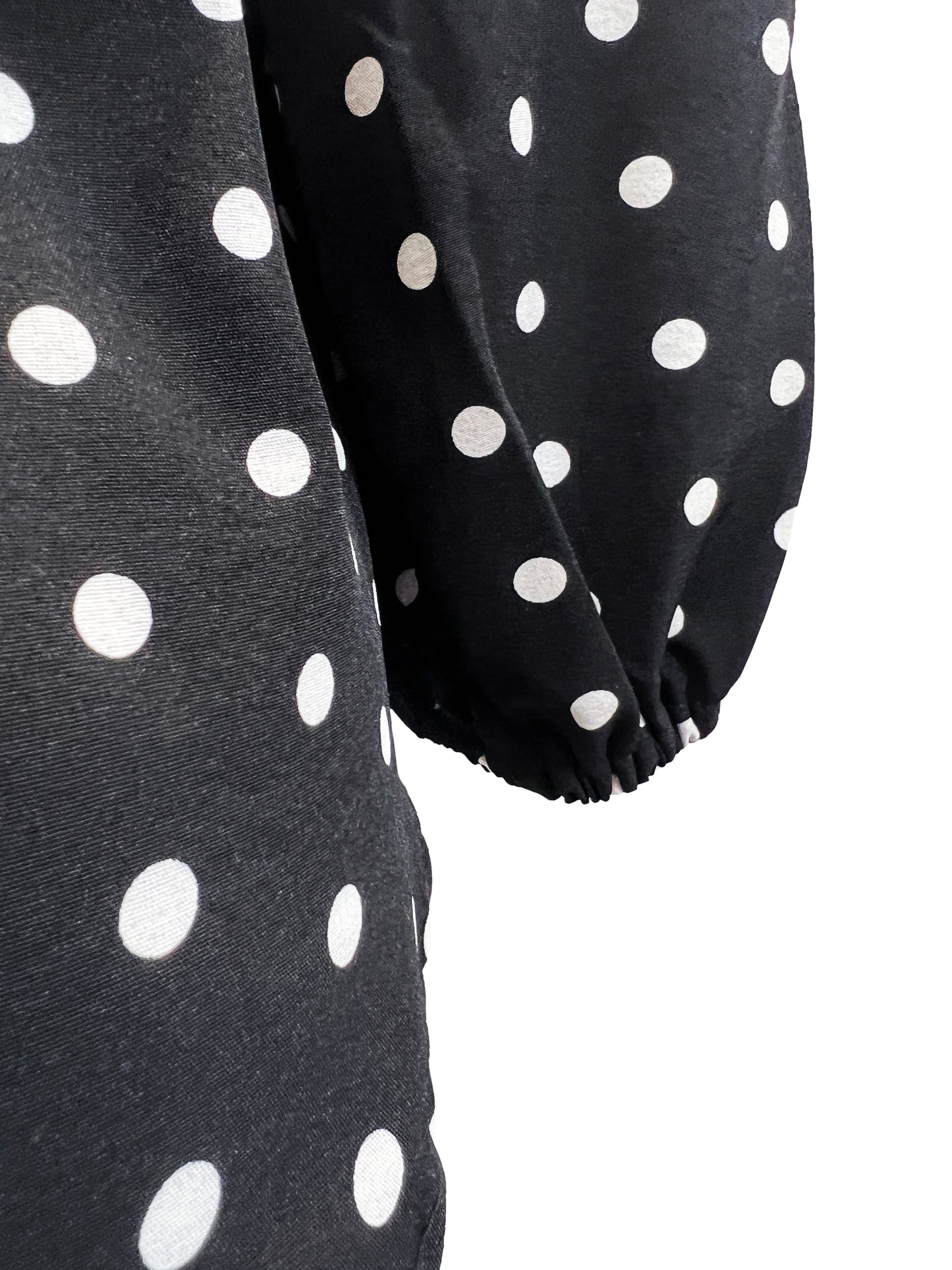 Polka Dot Three-Quarter Sleeve Shoulder Ruffle Top