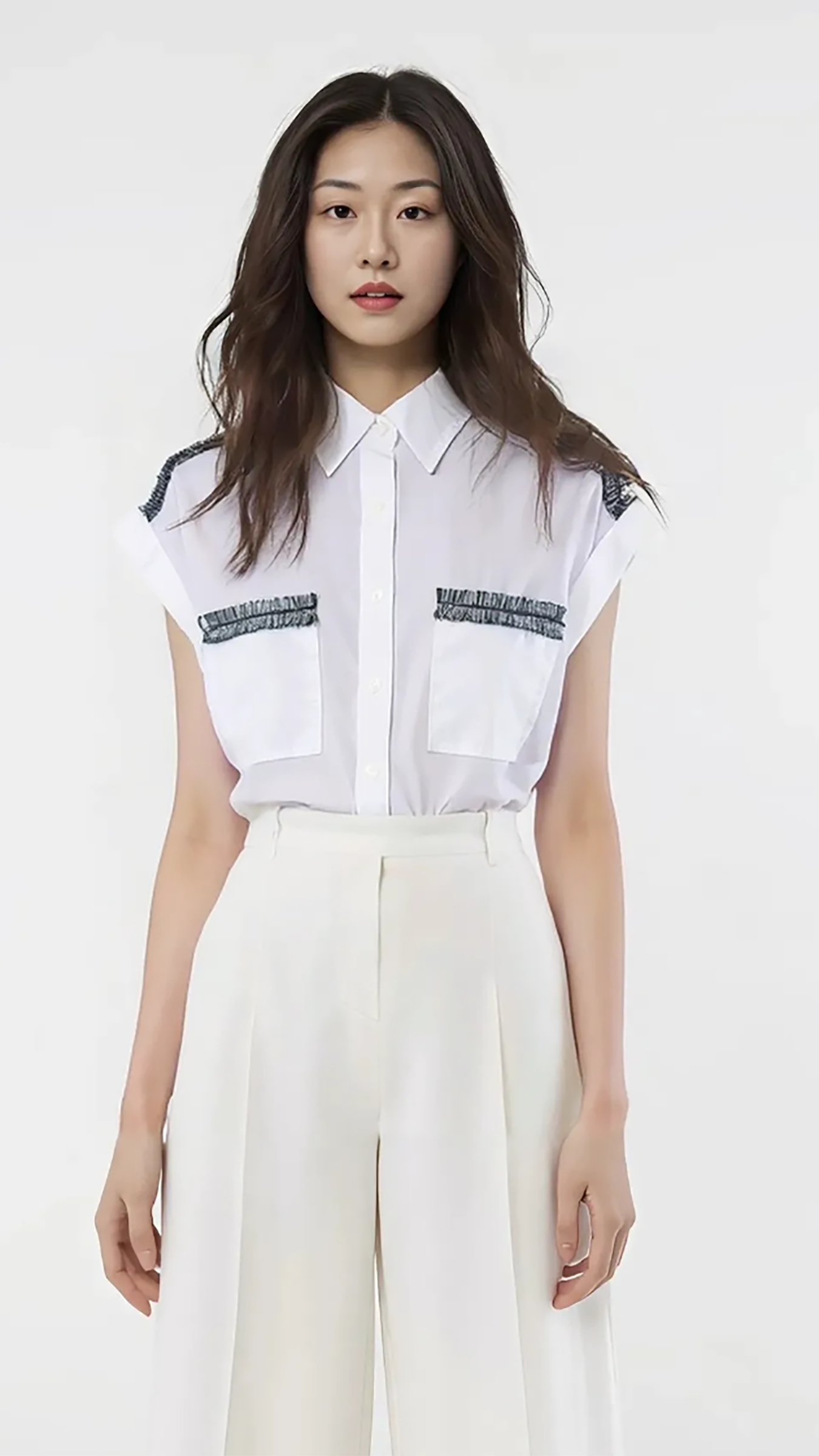 White Button Up Fringe Detail Top