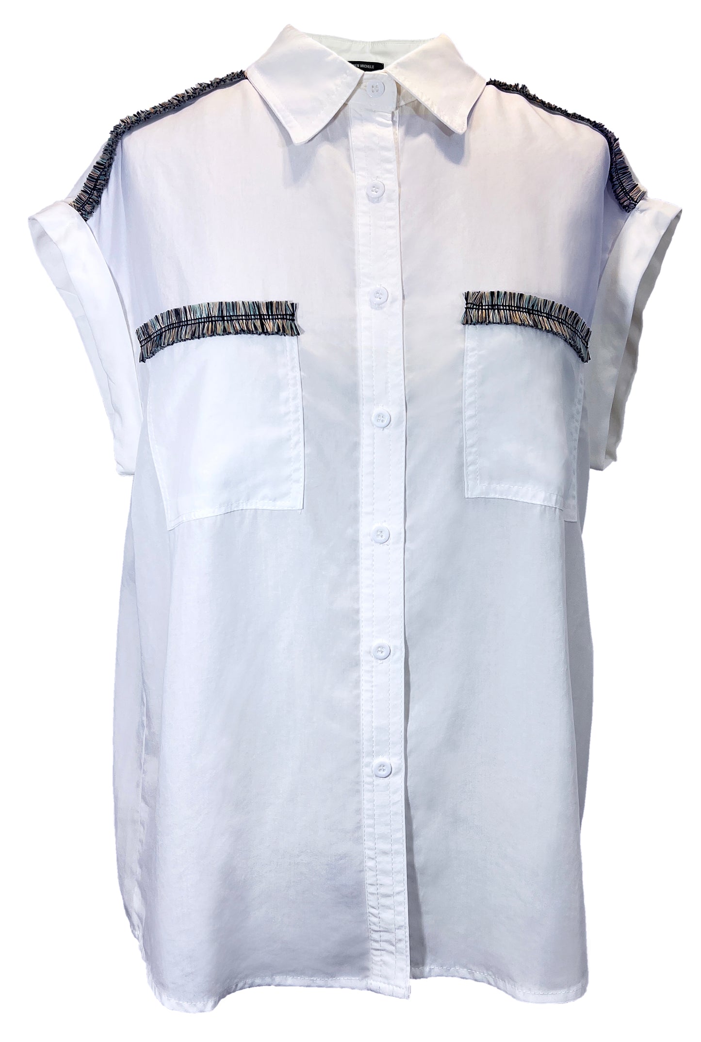 White Button Up Fringe Detail Top