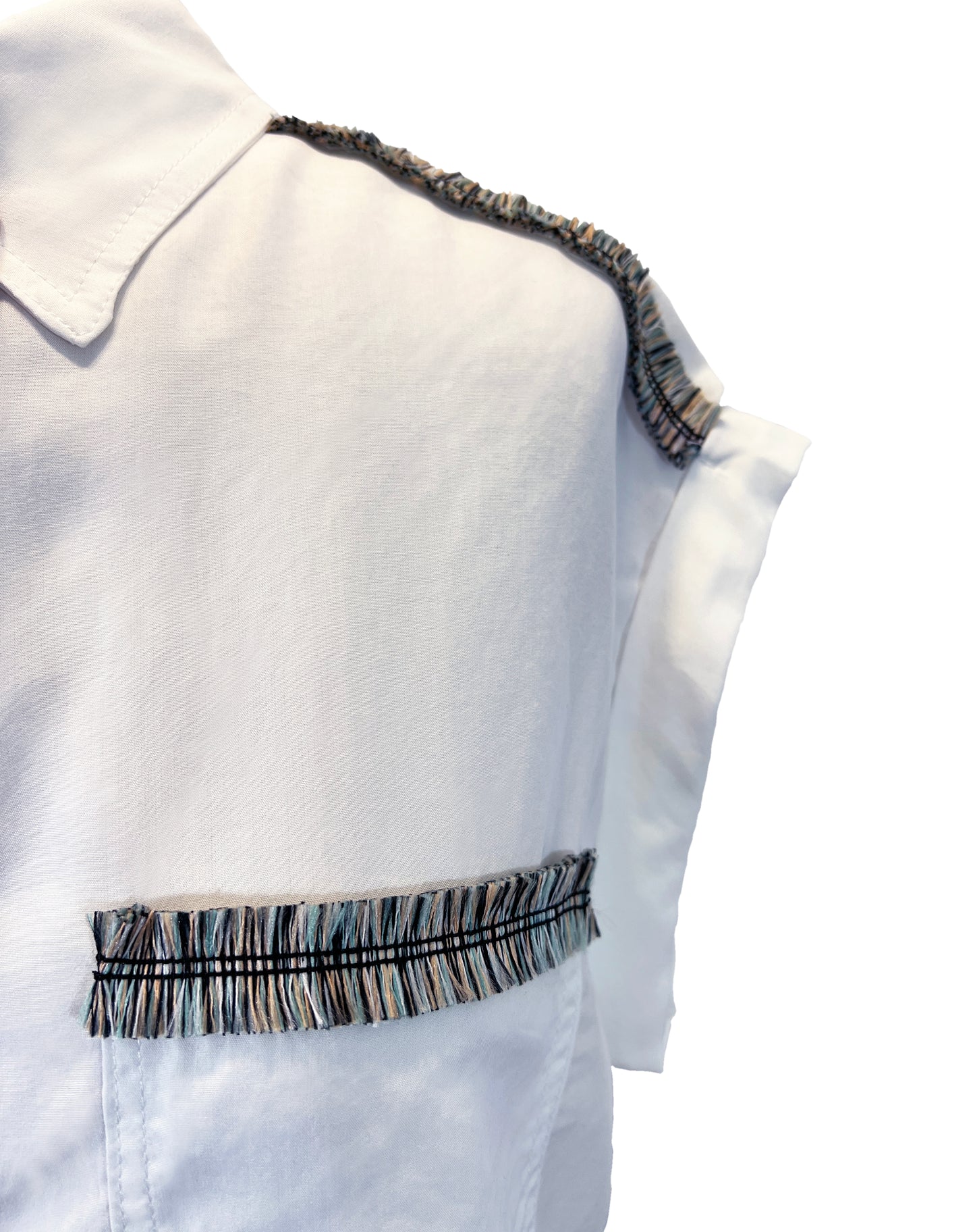 White Button Up Fringe Detail Top