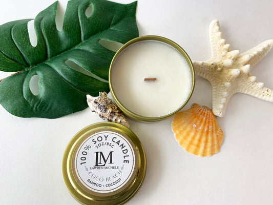 Coco Beach Wood Wick 3oz Tin Soy Candle