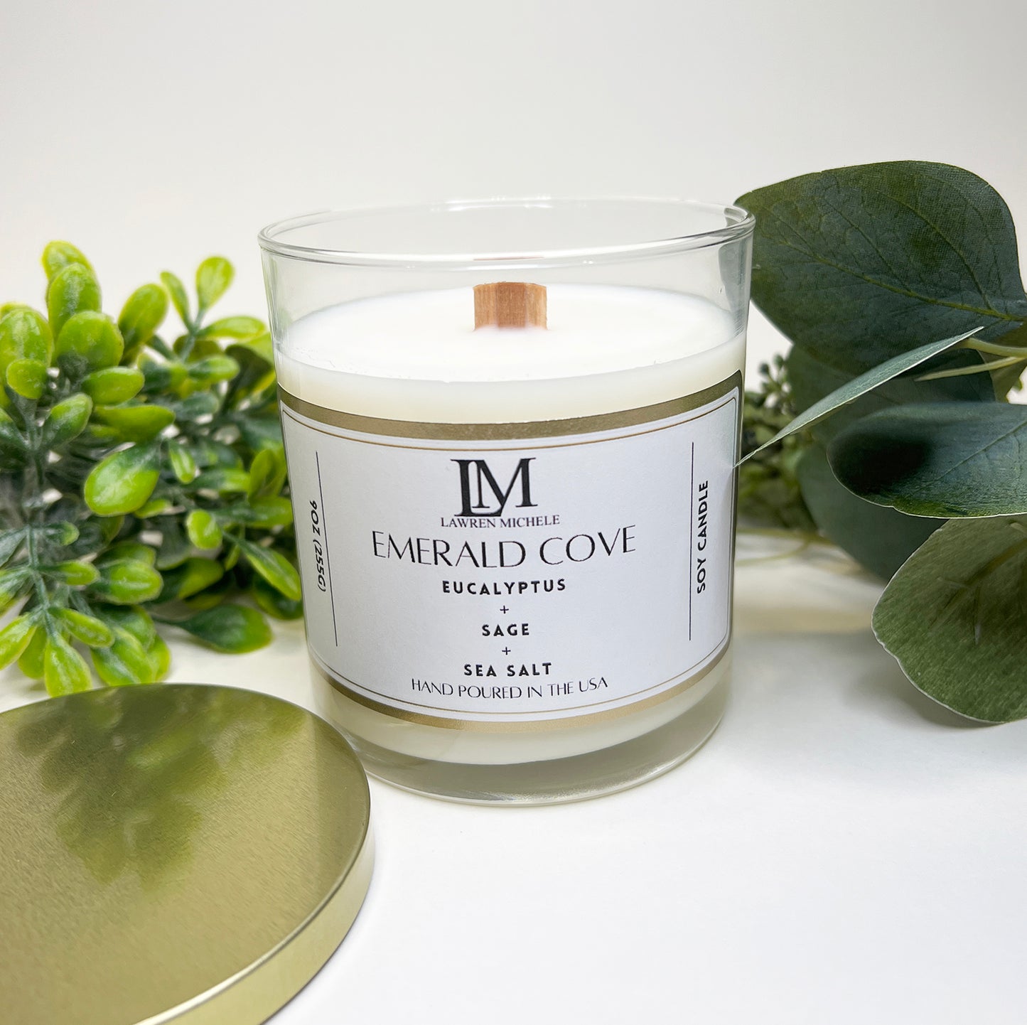 Emerald Cove Glass Jar Wood Wick 9oz Soy Candle