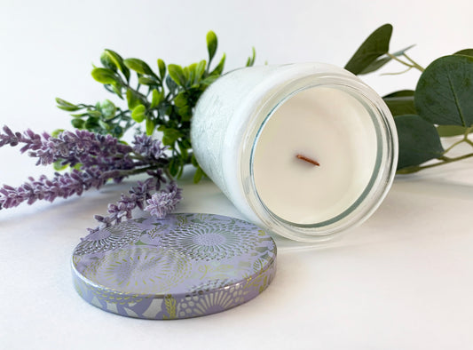 Lavender Blue Special Edition Embossed Glass Jar Wood Wick 7oz Soy Candle