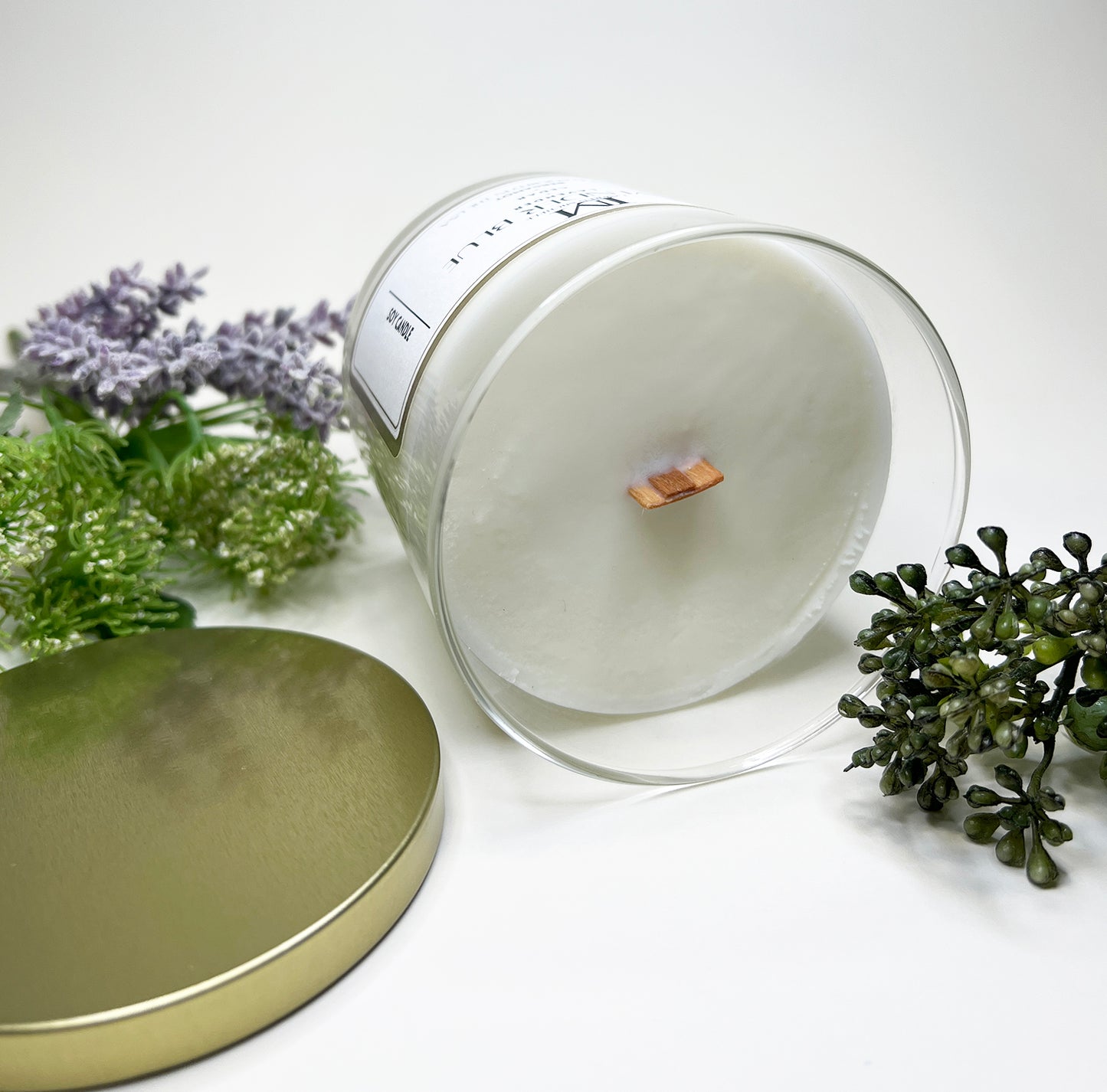 Lavender Blue Glass Jar Wood Wick 9oz Soy Candle