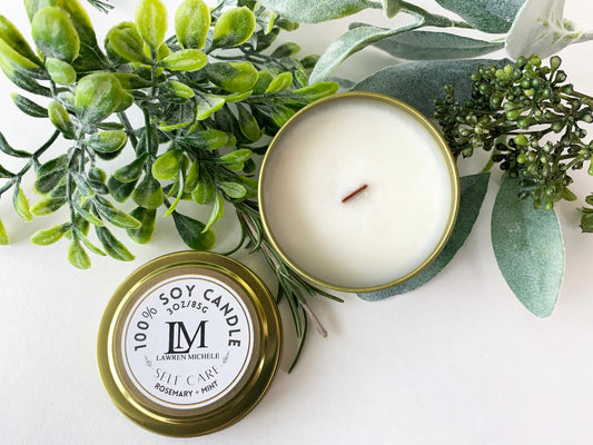 Self Care Wood Wick 3oz Tin Soy Candle