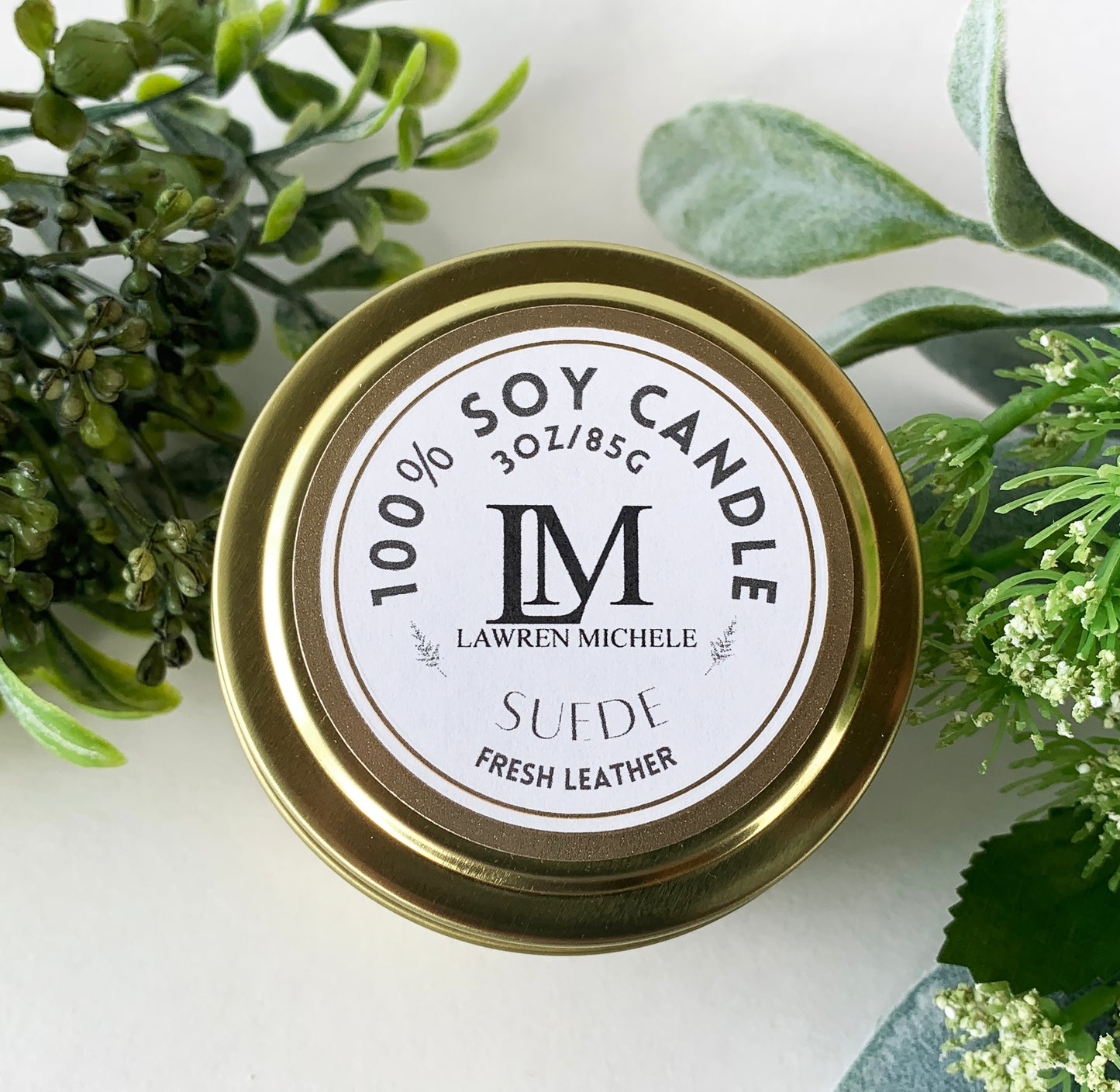 Suede Wood Wick 3oz Tin Soy Candle