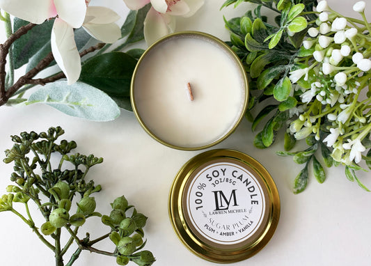 Sugar Plum Wood Wick 3oz Tin Soy Candle