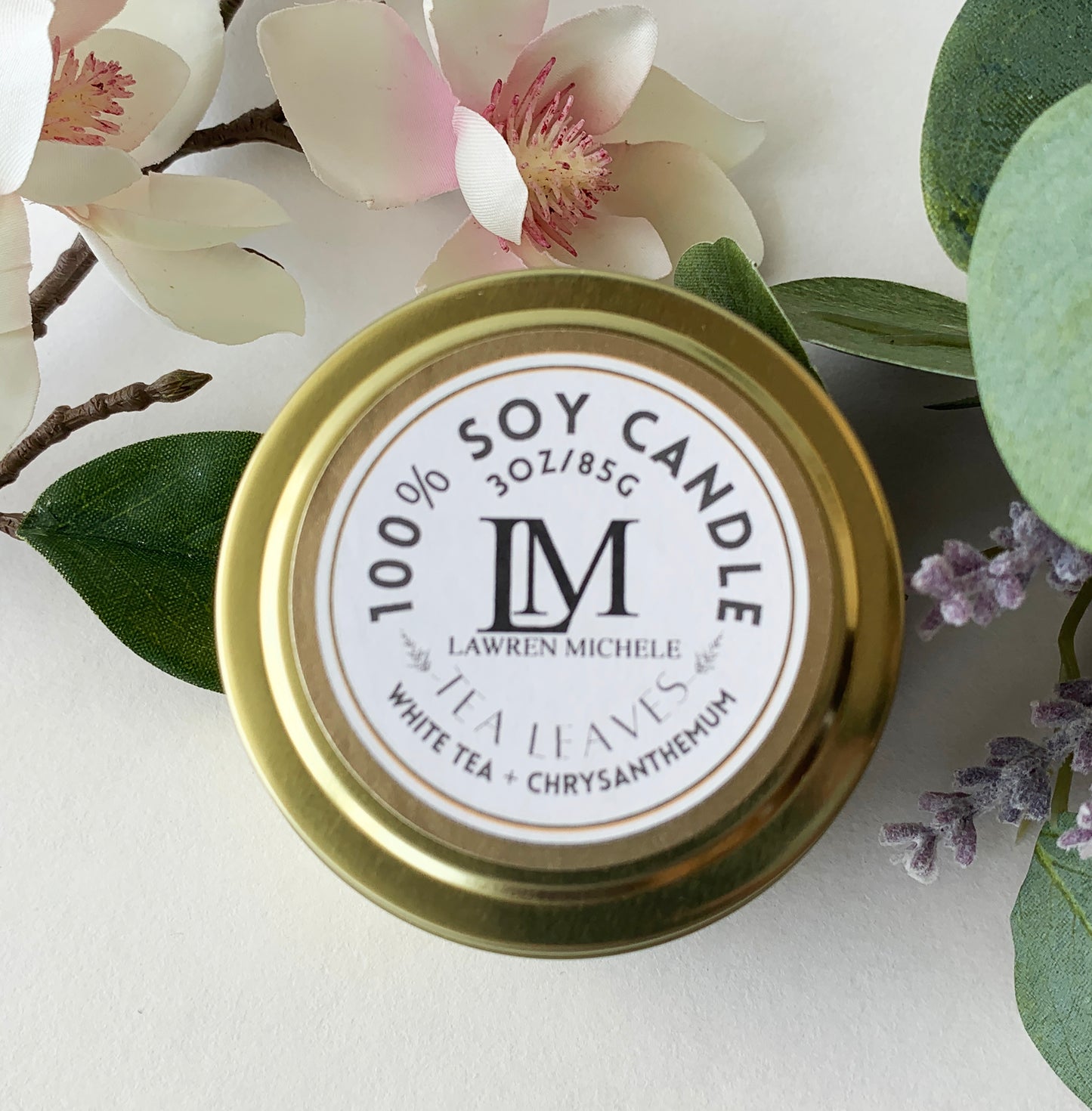 Tea Leaves Wood Wick 3oz Tin Soy Candle