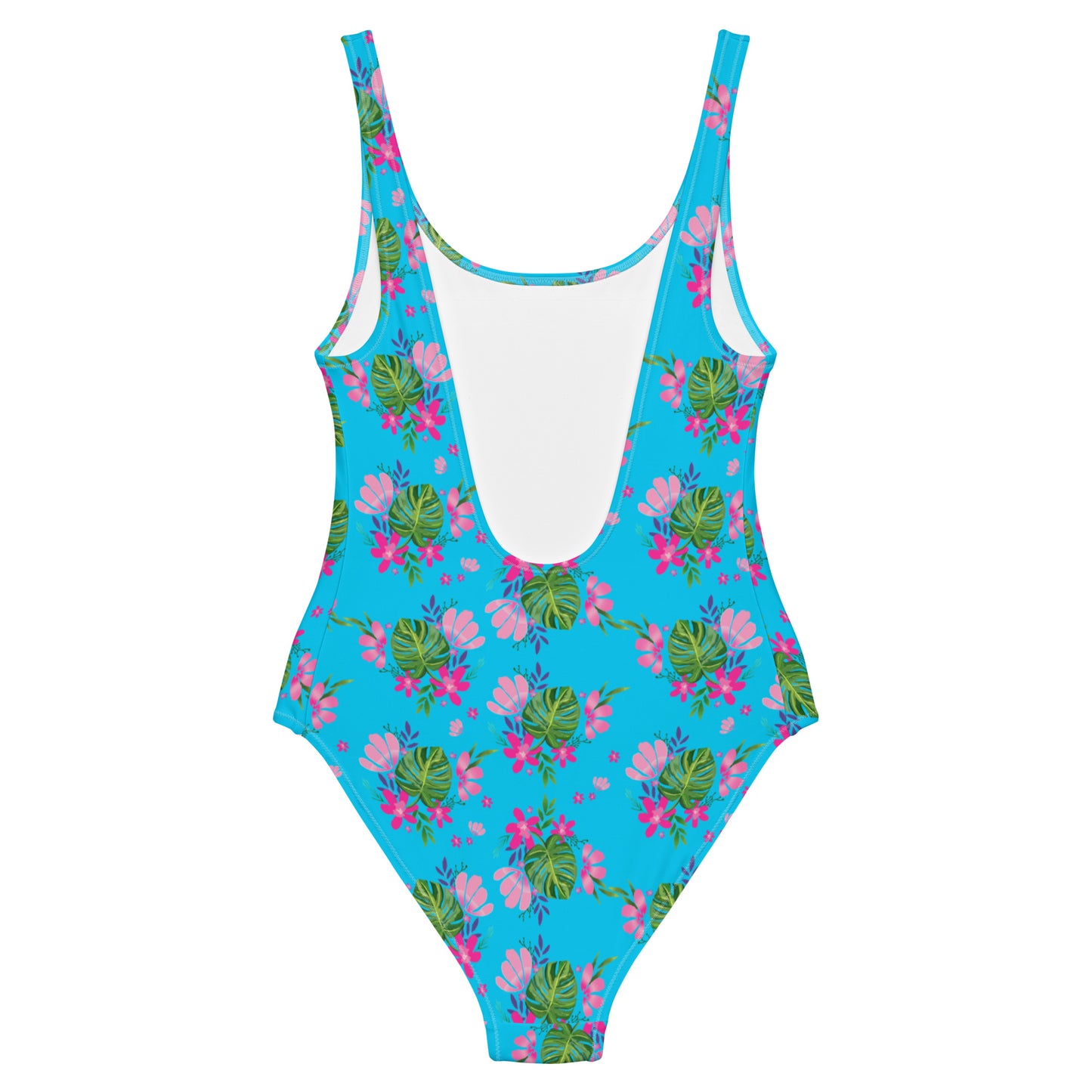 Blue Tropical Floral Print One-Piece Swimsuit